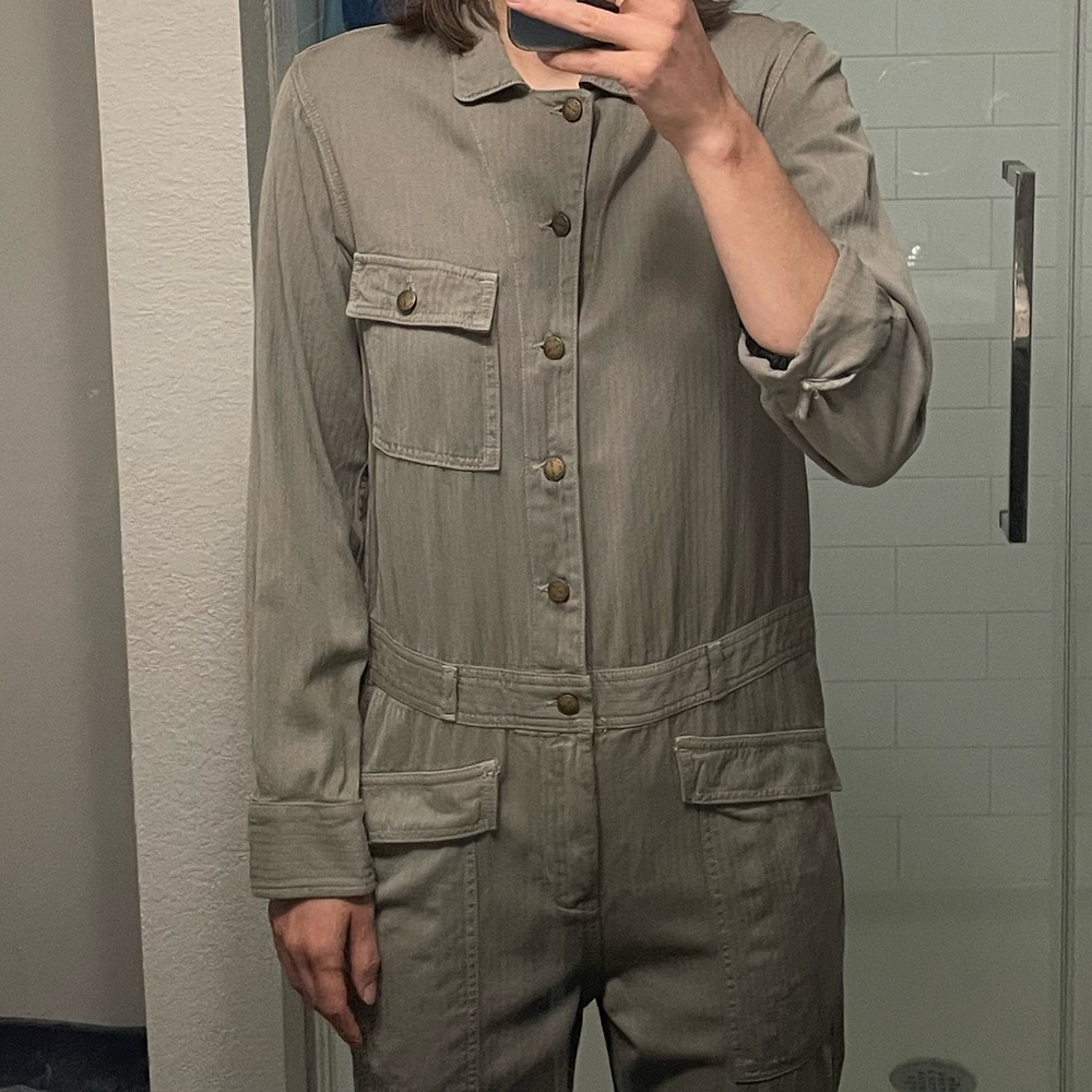 Current/Elliott Green Utility Jumpsuit with Belted Waist